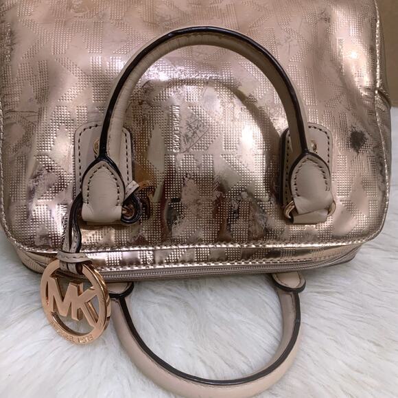 MICHAEL KORS Pink Gold Rose Gold Mirror Metallic Small Satchel w/Strap - Picture 6 of 16